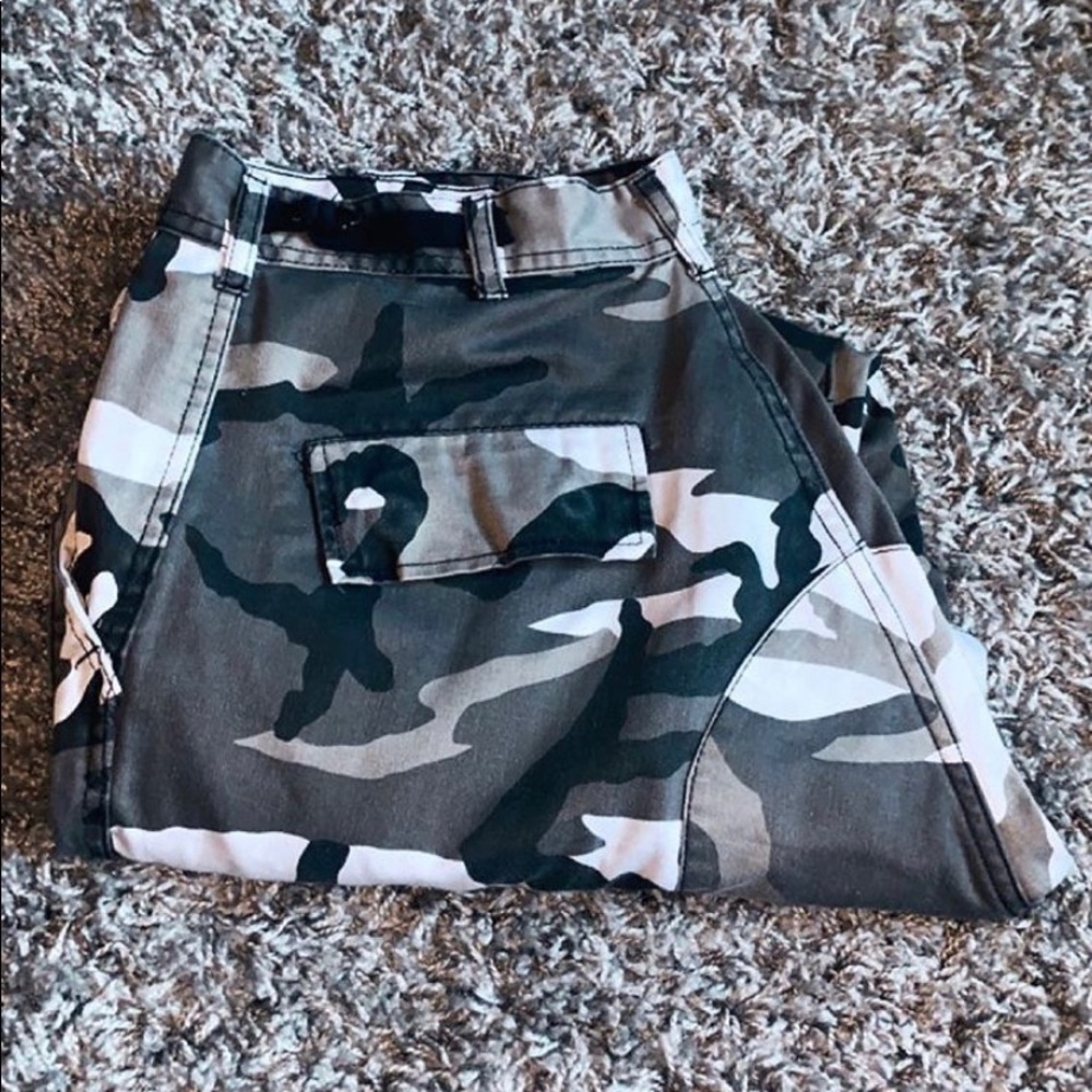 Black grey and white camo pants